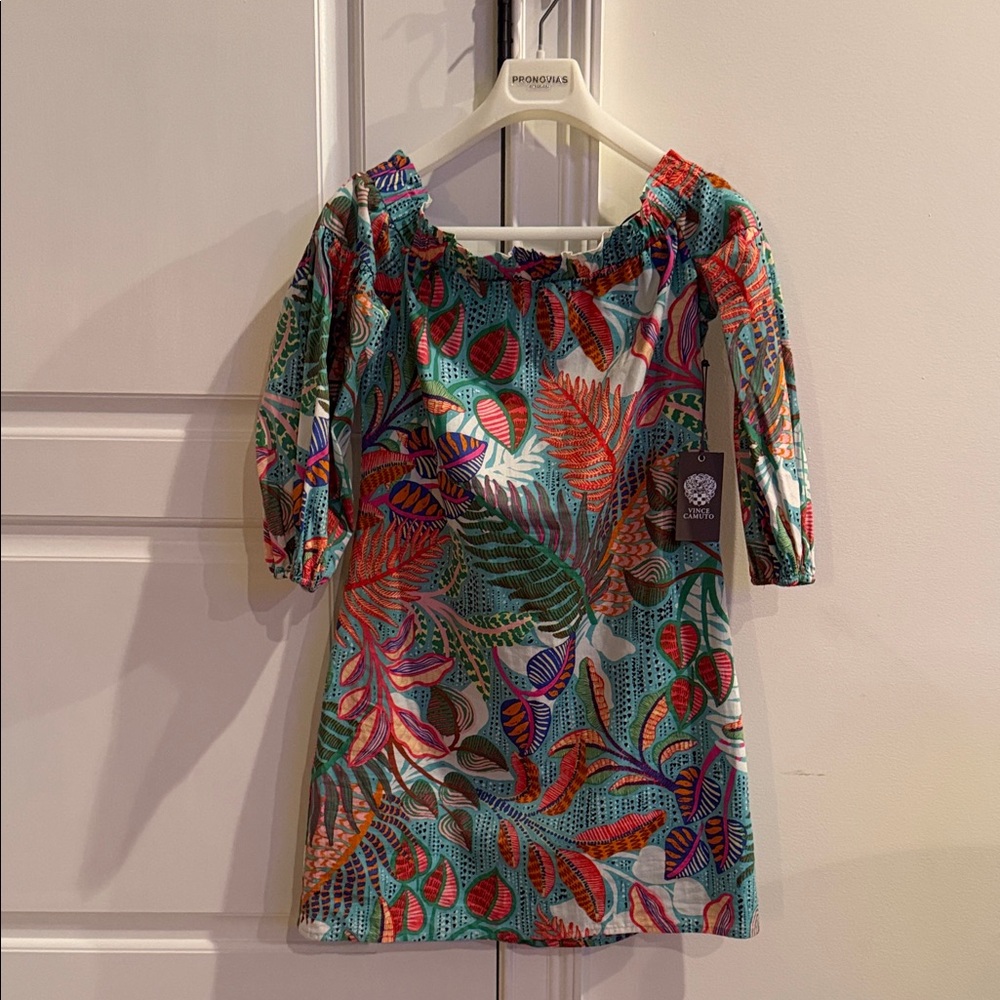 Colorful Tropical Print Off-Shoulder Dress